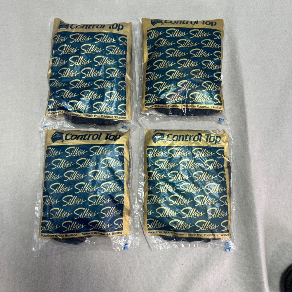 NOS Silkies Control Top Pantyhose Navy Blue Vintage Office Medium Lot of 4 Pairs